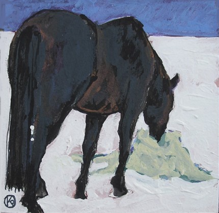 “Shades of Black - Winter #2” Casein on paper, 4 x 4 inches, Signed