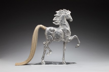 “Saddlebred Style” Cast recycled aluminum with real horse hair tail, Edition: 1/10, 30 x 24 x 6 inches, Weight: 10 lbs.