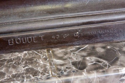 “Le Grand Jockey” Bronze with dark brown patina, 37.25 x 43 x 13 inches, Signed on base, Signed with the editeur’s name and address on base: ‘BOUDET 43 RUE DES CAPUCINES’