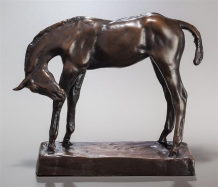 "Colt Scratching Nose" 1916, Bronze with brown patina, 6 x 8 inches