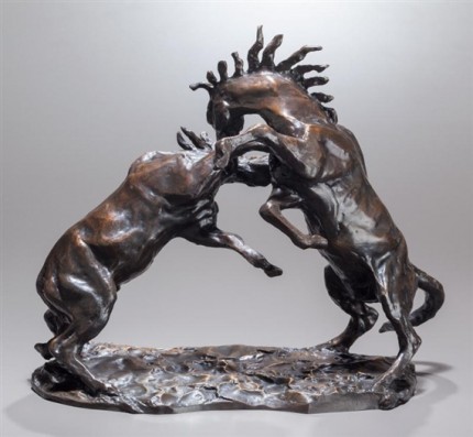 "Horses Fighting" 1921, Bronze with brown patina, 10 ½ x 11 x 6 ¾ inches