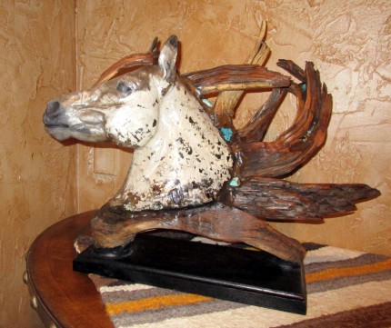 “Call of the Canyon II” Raku, Juniper and Turquoise, 15 x 20 inches