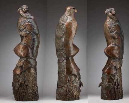 “The Spirit of Women” (Multiple views) - Totem animals and the phases of a woman's life combine into an eight foot tall bronze sculpture.