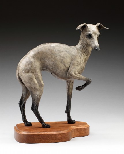 “Little Diva” Recycled Aluminum ‘Green’ Sculpture, Edition: 8/17, 18 x 12 inches, Life-Size Italian Greyhound, Signed
