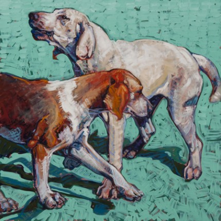 "Crossed Hounds" 2010, Oil on linen, 30 x 30 inches, Signed