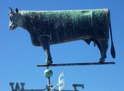 “Antique Bull Weathervane” 1890-1910, Copper, 48 inches long