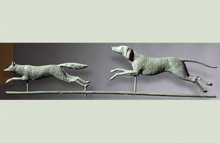 "Hound Chasing Fox" 19th Century American, 52 inches long