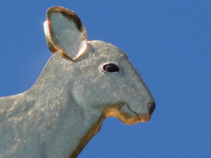 “Lamb Weathervane” Copper, Swell body style, Optional: gilded with gold lead, handmade glass eyes in a variety of colors, Optional: Collar with tags or bells with inscription. | Small: 1 ft, Medium: 2 ft, Large: 3 ft, Extra-large: 4 ft.