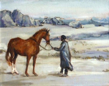 “Bedouin Holding a Horse” Jordan - Oil Sketches, Oil on linen, 11 x 14 inches, Signed