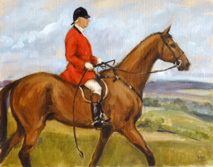 “Huntsman on a Bay Horse” The Millbrook Hunt, Oil on archival linen board, 11 x 14 inches, Signed