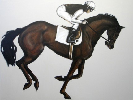 “The Race” Oil on canvas, 48 x 64 inches, Signed