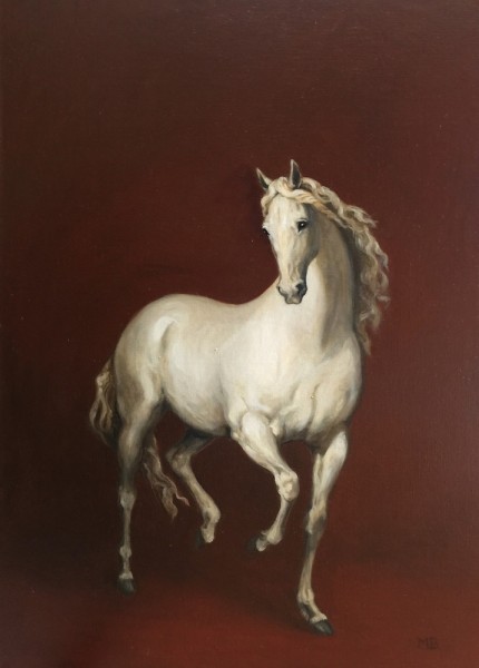 “White Horse II” Oil on linen, 36 x 26 inches, Signed, Gallery wrapped