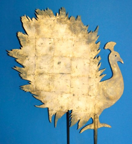 "19th Century Peacock Weathervane" Cast zinc body with a very heavy gauge copper tail, 21 x 26 inches