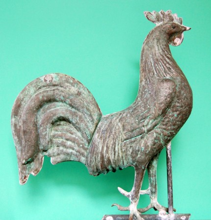 "Rooster Weathervane, New England" Late 19th Century, HARRIS & CO (1880–1930) Verdi gris patina, Museum mounted, 22 x 18 x 18 inches
