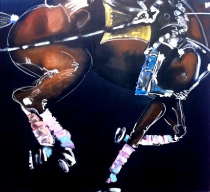“Offside Pink” Oil on canvas, 60 x 72 inches, Signed