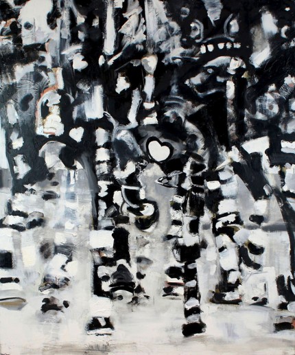 ”Winter Duel” Oil on canvas, 72 x 60 inches, Signed