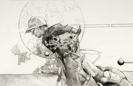 "Polo Tension" 2010, Graphite on arches paper, 8 x12 inches, Signed