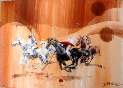“Missed” Pastel on gold wash, 92 x 66 cm, Signed & Framed