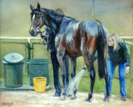 “Hosing Down, Haydock” 2010, Oil on canvas, 10 x 12 inches, Signed & Framed