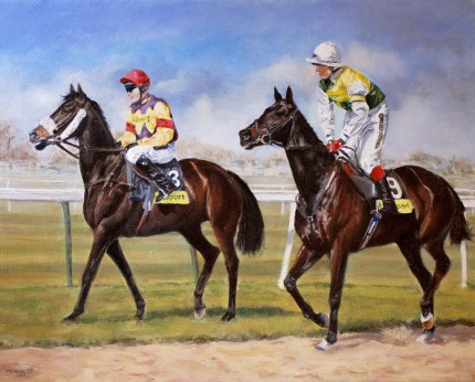 “On their toes, Aintree” Oil on canvas, 16 x 20 inches, Signed & Framed