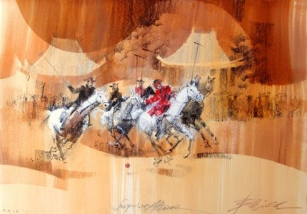 “Surprise Attack” Pastel on gold wash, 92 x 66 cm, Signed & Framed