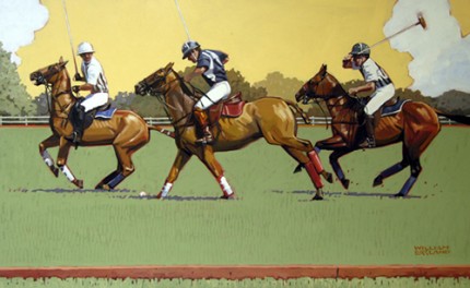 “Interception!” Acrylic on canvas, 30 x 48 inches, Signed