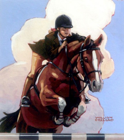 “Short Stirrups” Acrylic on board, 16 x 14 inches, Signed