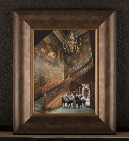 "Baroque Polo Stable" Collage on paper, 12 x16 inches, Signed