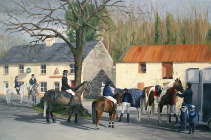 At the Beehive Bar-West Carbery Hunt, Oil on Canvas, 30 x 20"