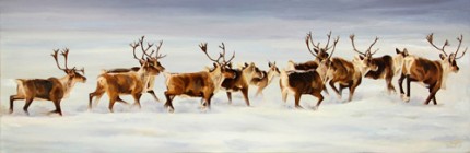 Caribou Crossing, Oil on Canvas, 36 x 12"