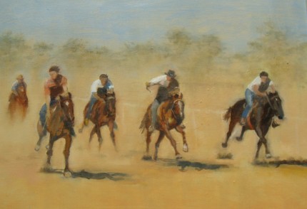 "Racing in Austrailia" Oil on board, 30 x 25 inches, Signed