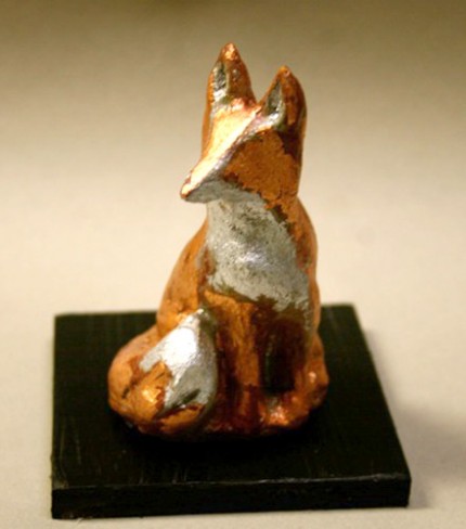 “Little Red Fox” Limited Edition Artist Proof of 25, Copper and silver leaf concrete, 2.25 x 2 x 3.5 inches, Signed on the bottom of work