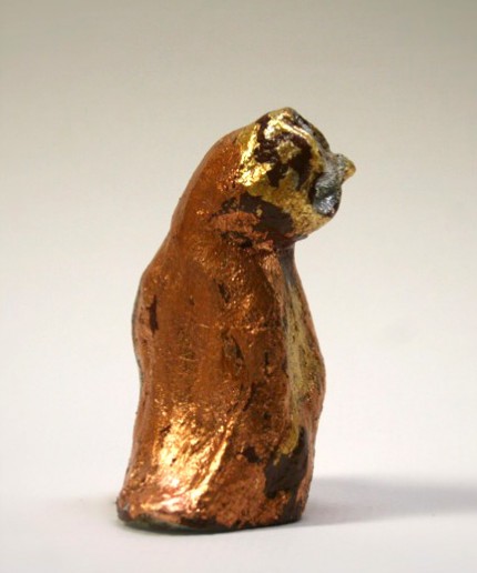 “Little Barn Owl” Silver/ Copper and gold leaf concrete, 2.5 x 1 x 2.75 inches, Signed on bottom. Made to order with each varying in the silver/copper/gold so no one will look exactly alike.
