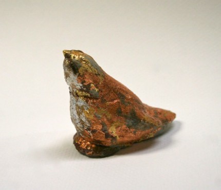 “Pretty Bird” Silver/Copper and gold leaf concrete, 4 x 2.5 x 1.75 inches, Signed on bottom. Made to order with each varying in the silver/copper/gold so no one will look exactly alike.