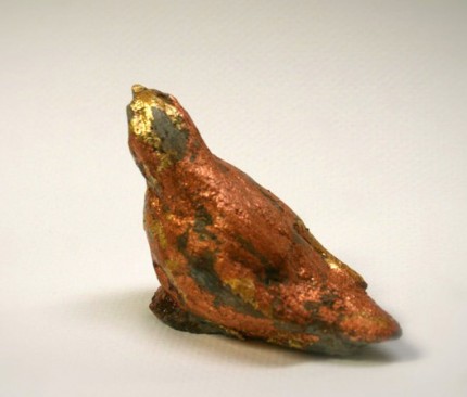 “Pretty Bird” Silver/Copper and gold leaf concrete, 4 x 2.5 x 1.75 inches, Signed on bottom. Made to order with each varying in the silver/copper/gold so no one will look exactly alike.