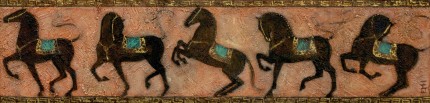 “Etruscan Panel III” Mixed media on wood panel, 39.5 x 10 inches, Signed lower right