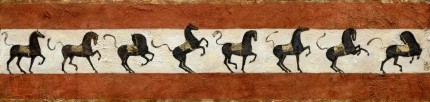 “Etruscan Panel IV” Mixed media on wood panel, 39.5 x 10 inches, Signed lower right