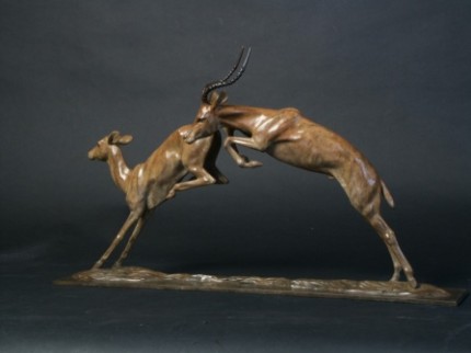 "Impala" Bronze, Edition of 9, Light brown patination, 14 x 25 inches
