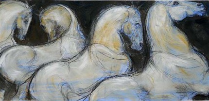 “Moon Light” Mixed media on paper, 16 x 32 inches