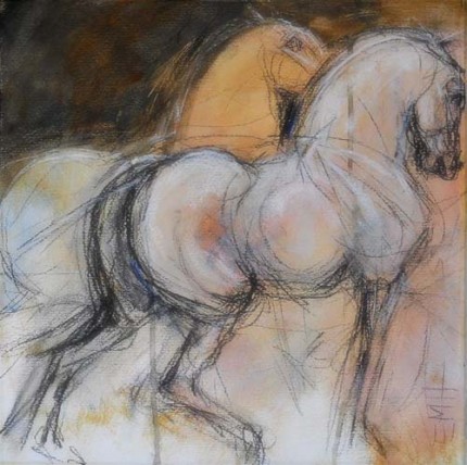 “Powering On” Mixed media on paper, 24 x 24 inches, Signed lower right