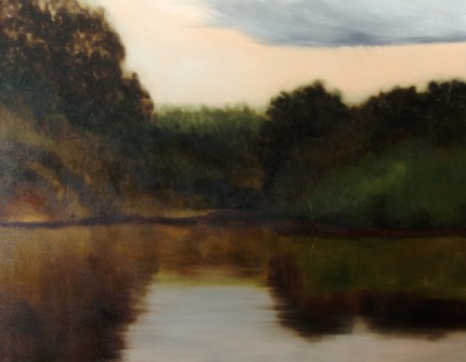 "River Scene" Oil on canvas, 48 x 62 inches, Signed