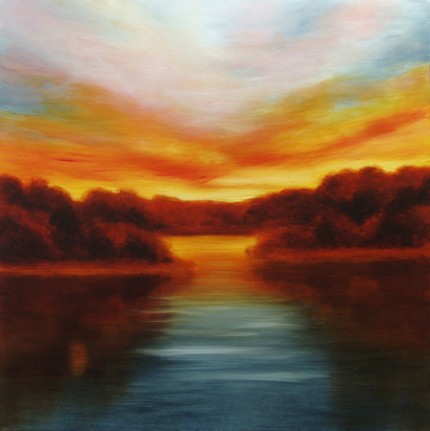 "Varenna Sunset" Oil on canvas, 36 x 36 inches, Signed