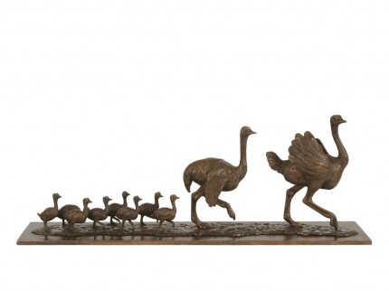 Ostrich Family, Bronze, Edition of 9, 32 x 91 x 18 cm