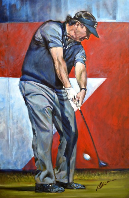 “Phil Mickelson, 2014 Abu Dhabi HSBC Tournament” Acrylic on canvas, 48 x 32 inches, Signed