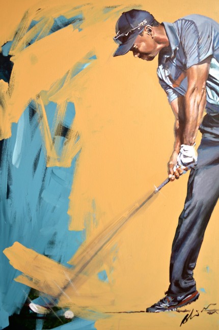 “Tiger Woods, 2014” Acrylic on canvas, 48 x 32 inches, Signed
