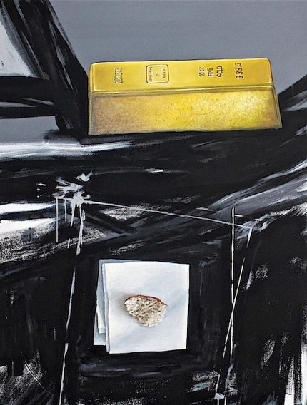 “Same Thing” The Gold Series, Oil and Mixed media on canvas, 48 x 36 inches, Signed