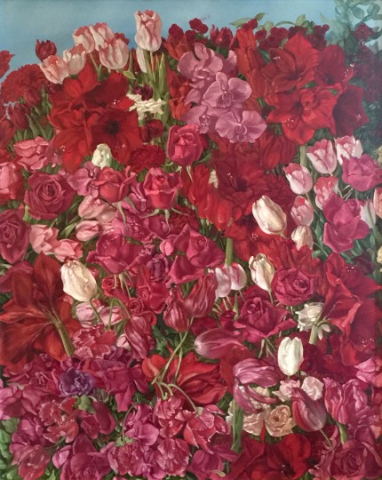 “Flowers” Oil on canvas, 30 x 24 inches, Signed & Dated