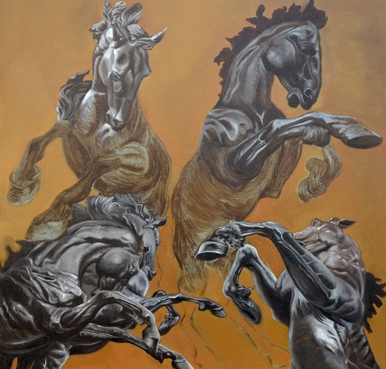 “Four Horse Studies” 24 x 24 inches, Oil on panel, Signed