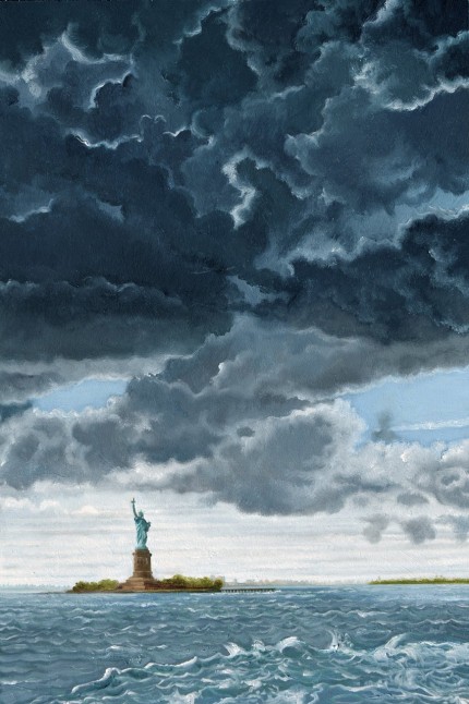 “The Statue of Liberty From The Staten Island Ferry in 1982” Oil on panel, 24 x 16 inches, Signed