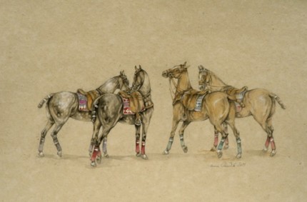"Polo II" (L'Attente) Ink on paper, 19.5 x 25.5 inches, Signed